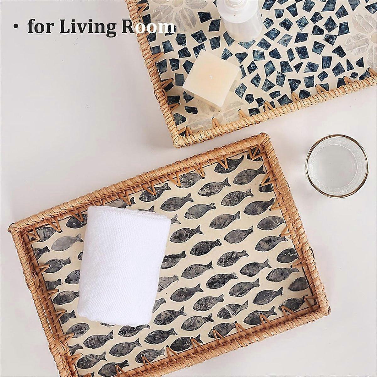 Rattan Tray, Display Rattan Basket with Handles, Rectangle Tray