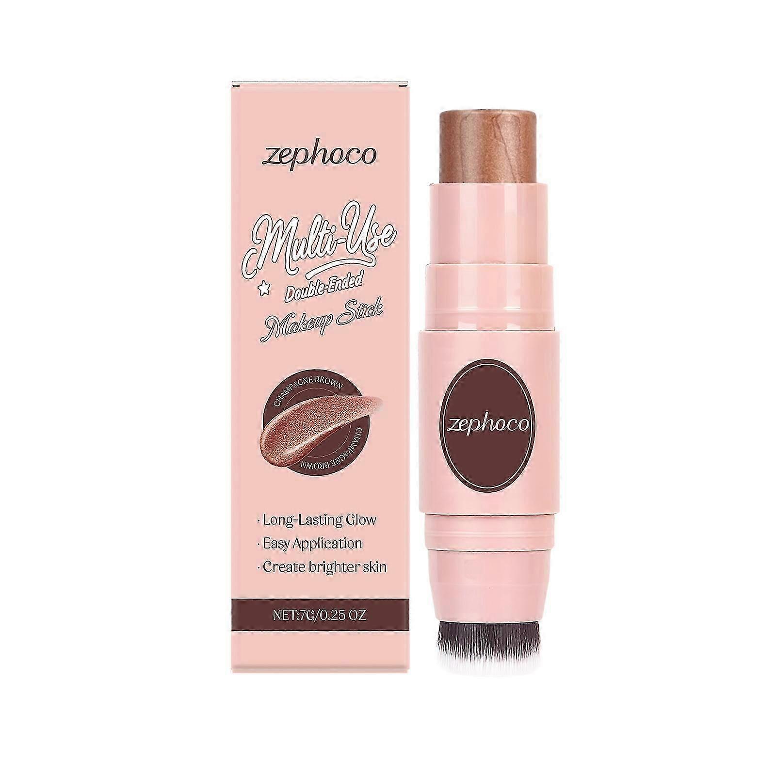 Zephoco Multi-Purpose Dual-Head Makeup Stick: One Stick For Multiple Uses, Three-Dimensional, Non-Smudging, High-Gloss Champagne Brown Makeup Stick