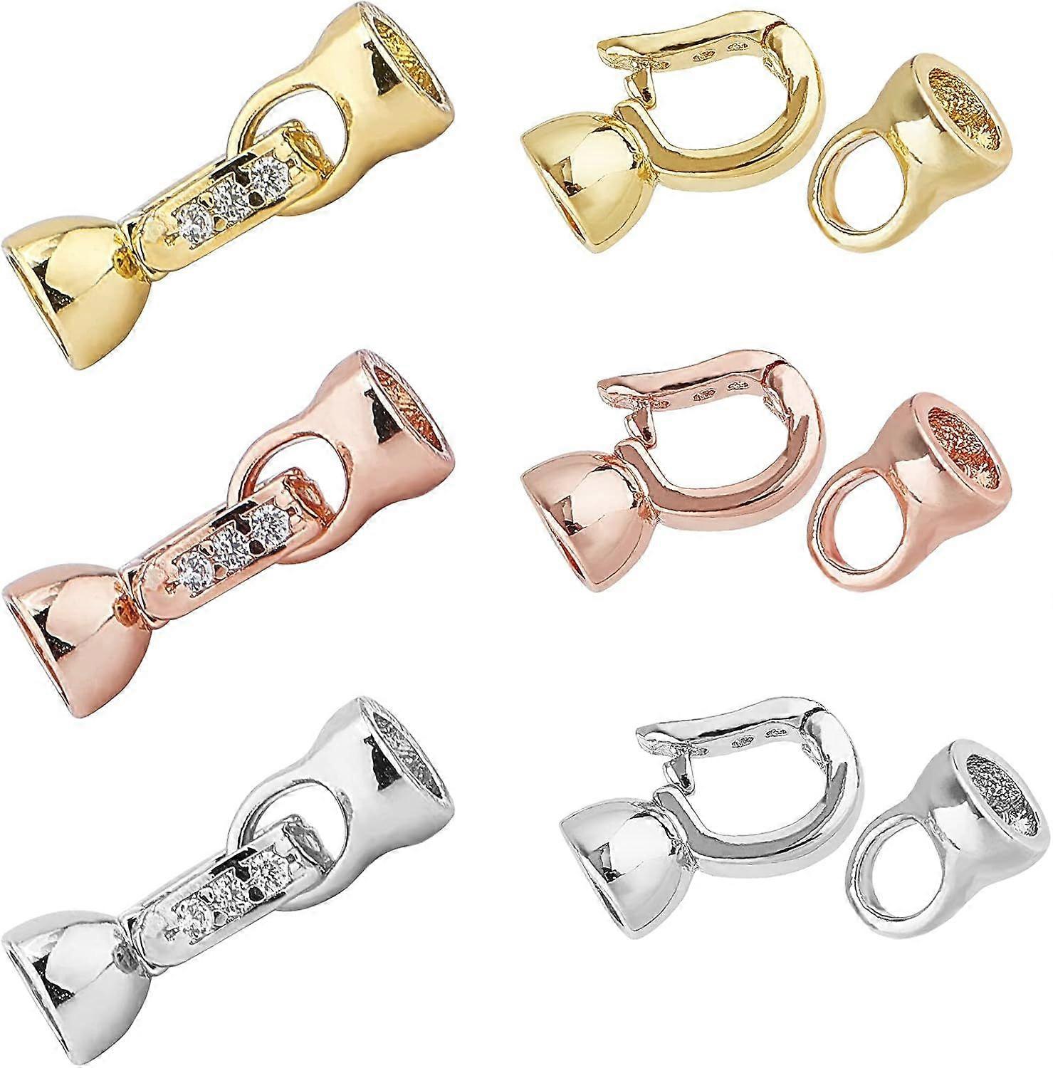 6 Sets of Brass Cubic Zirconia Fold Over Clasp 3 Colors Brass Clasp Extension with Cubic Zirconia for Bracelets Necklaces Jewelry Making Crafts