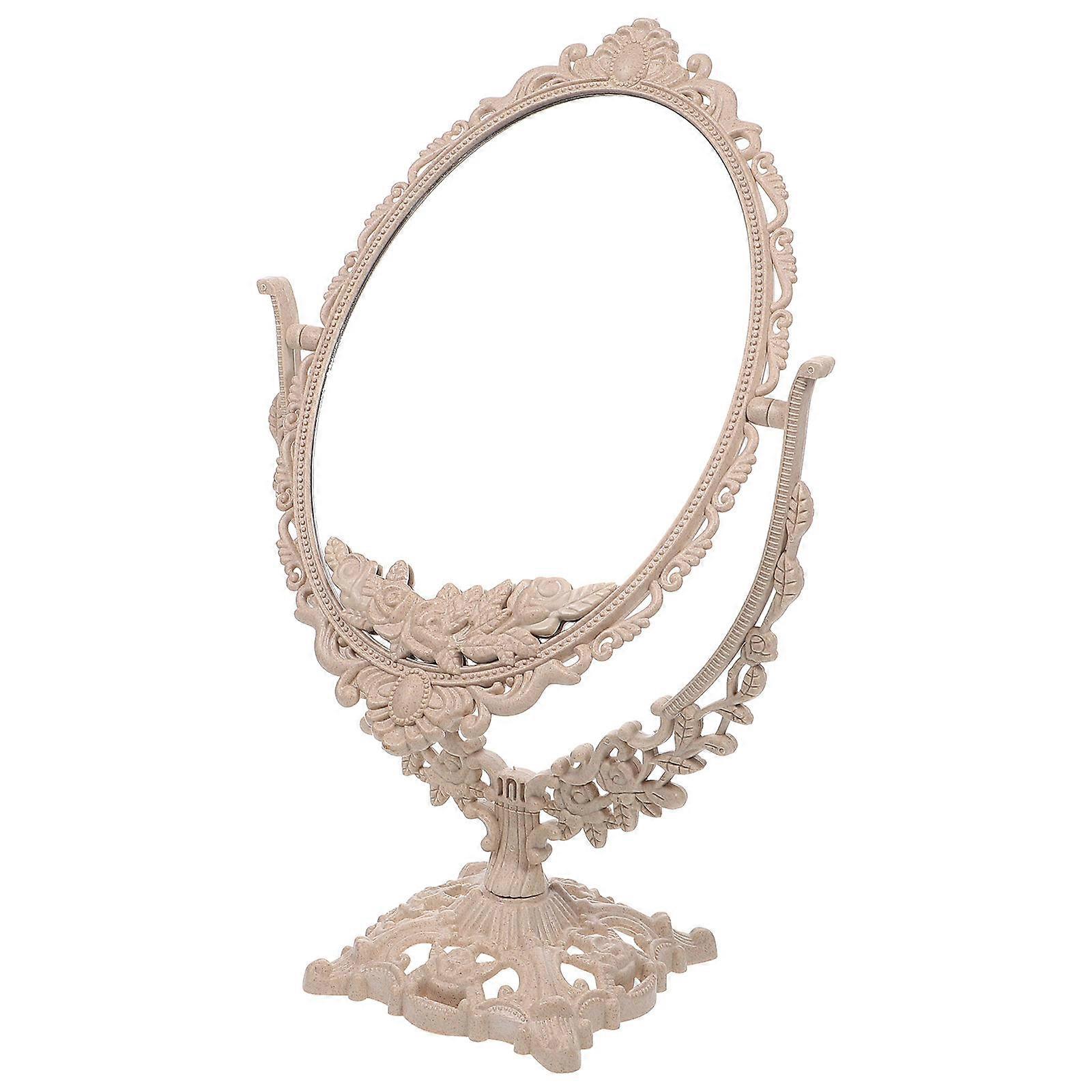 Beige Cosmetic Mirror Desktop Makeup Mirror for Home Use 2Pcs Double Sided