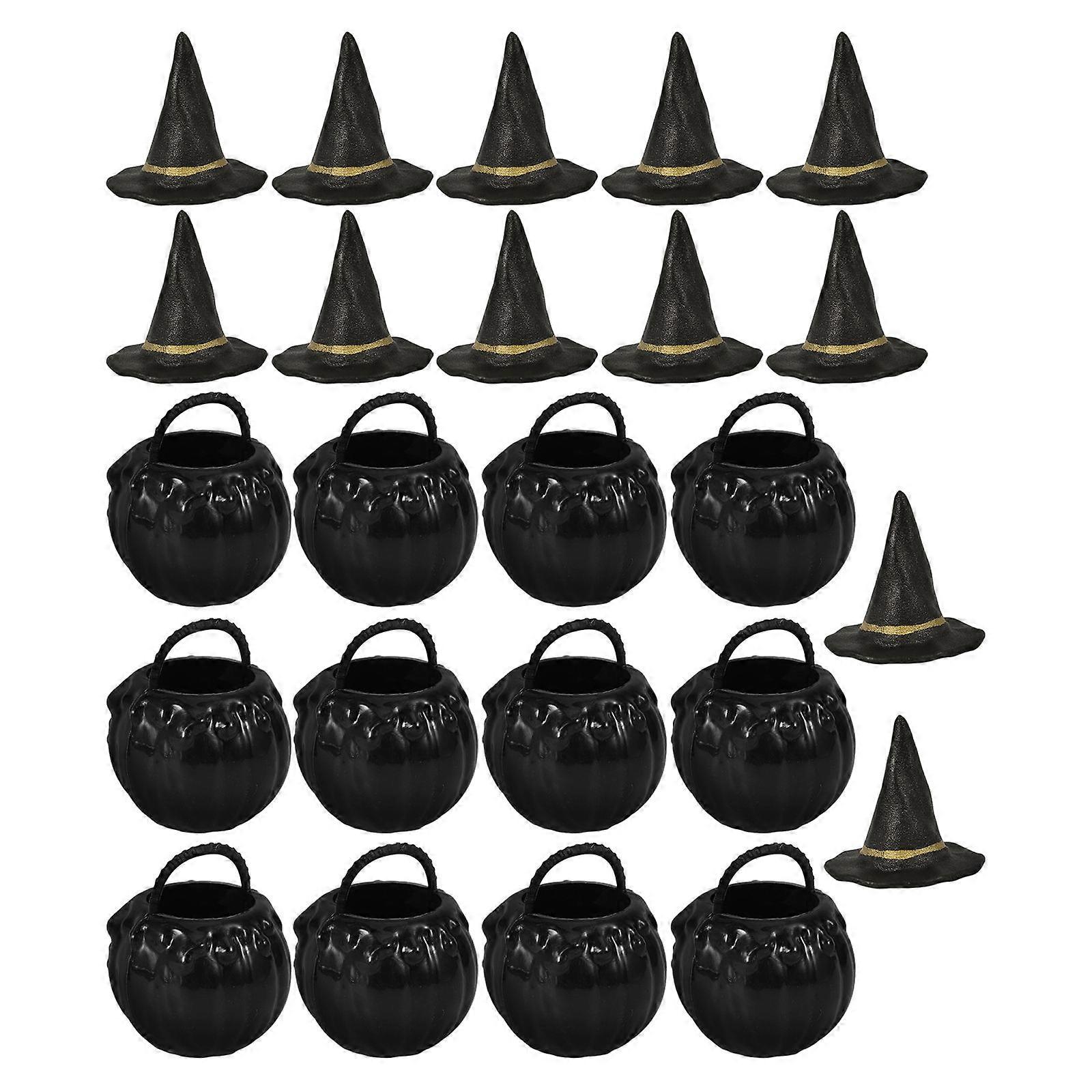 Mini Halloween Witch Hat and Cauldron for Halloween Decor 1Set