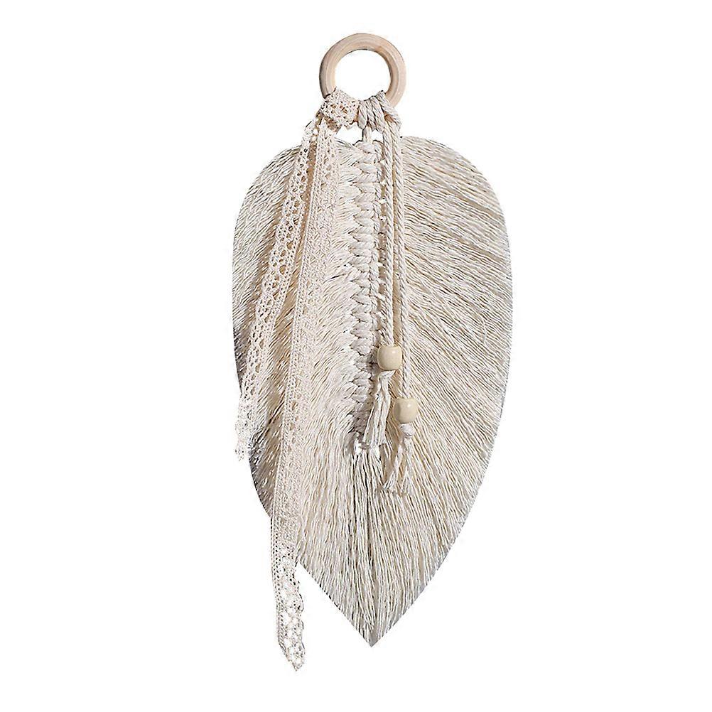 Hand Woven Tapestry Leaf Hanging for Wall Decoration 2Pcs Beige Accessory
