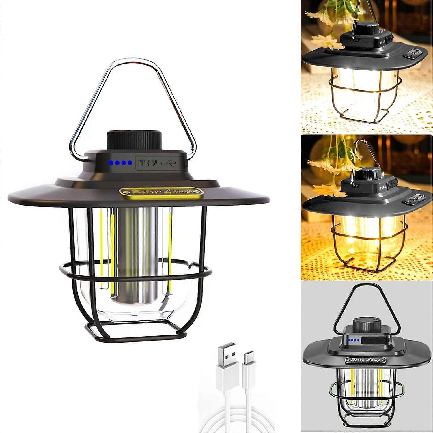 Rechargeable LED Camping Lantern with Adjustable Color Brightness, Waterproof, USBC Fast Charging