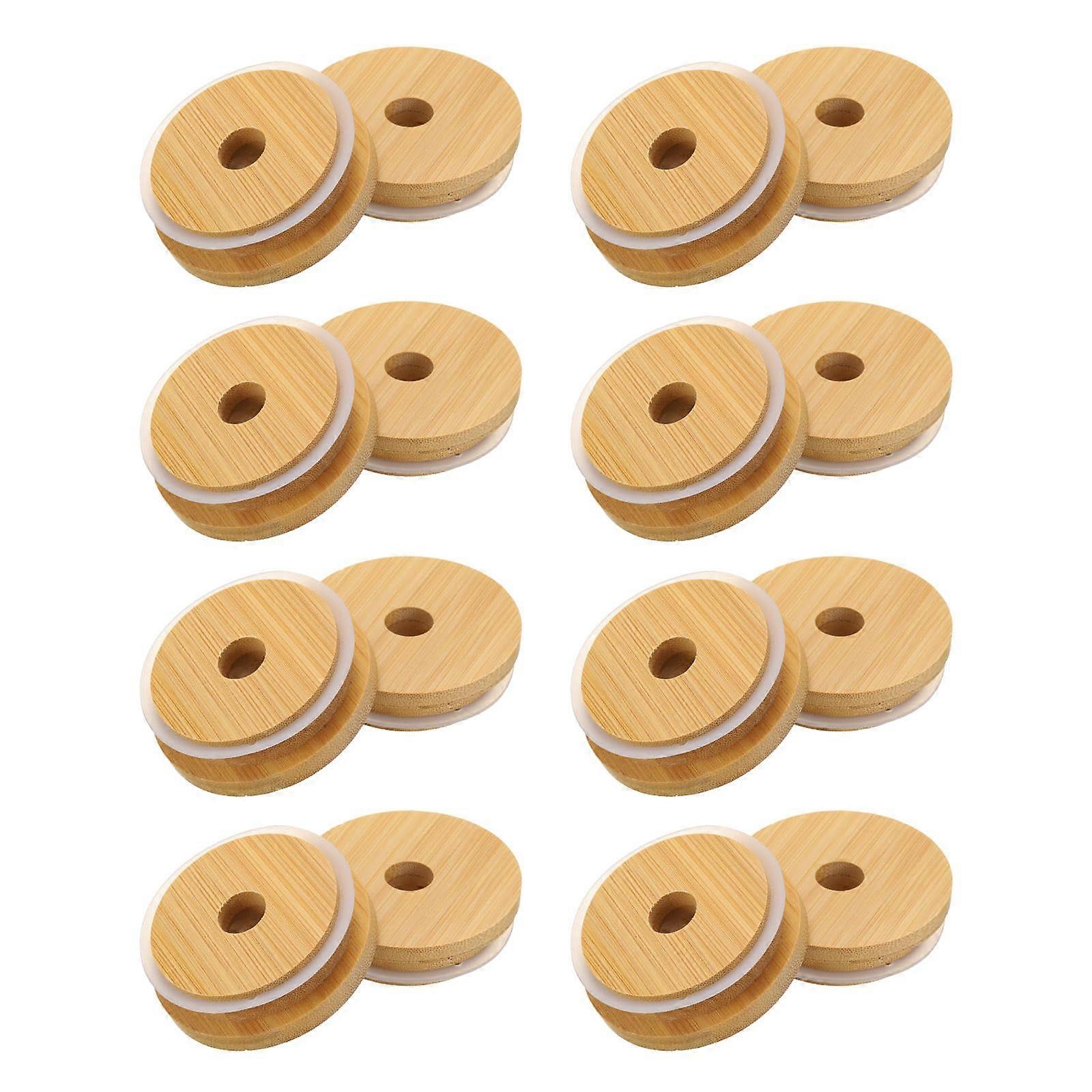 8pcs Bamboo Mason Jar Lids with Straw Hole, 70mm Regular Mouth Wooden Lids with Airtight Seal