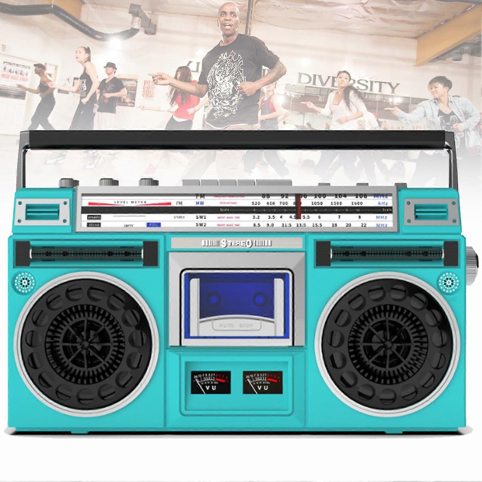 Retro Boombox CD Tape Player 80s Style Portable Cassette Boombox With AM/FM Radio, SD/USB Input, Cassette Recorder, Green