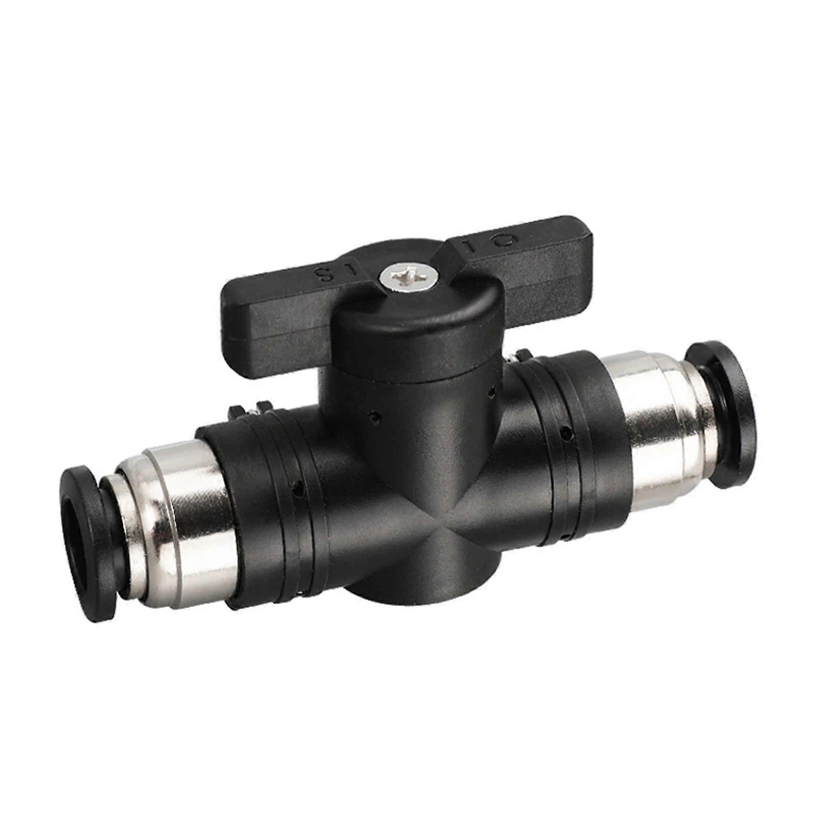 Pneumatic PushIn Quick Joint Connector With Hand Valve, TurnSwitch Manual Ball, 4mm12mm, Black, BUC8mm