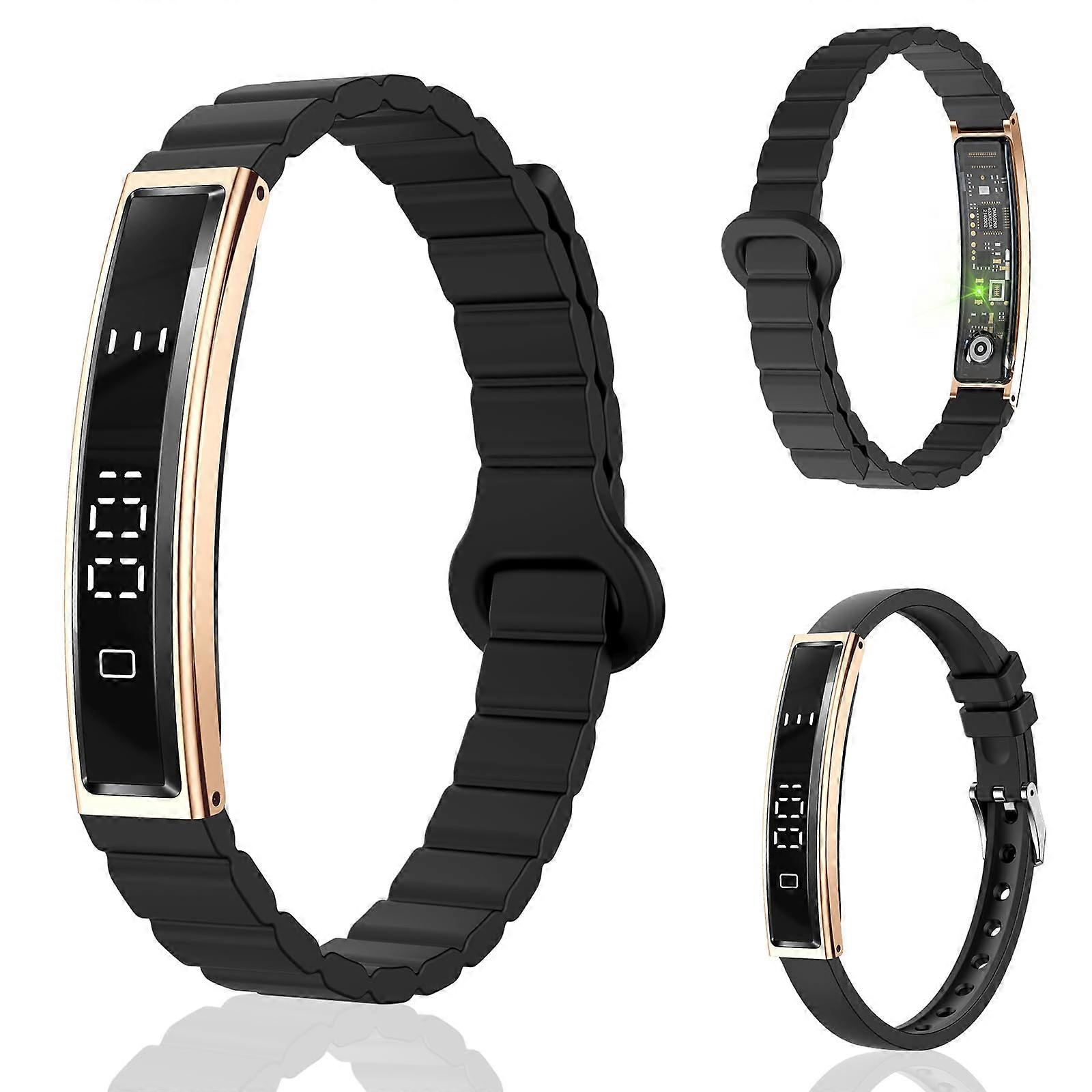 Smart Fitness Tracker with Heart Rate and SpO₂ Monitor, Sleep Tracking, Stress Monitor, Black Silicone Strap