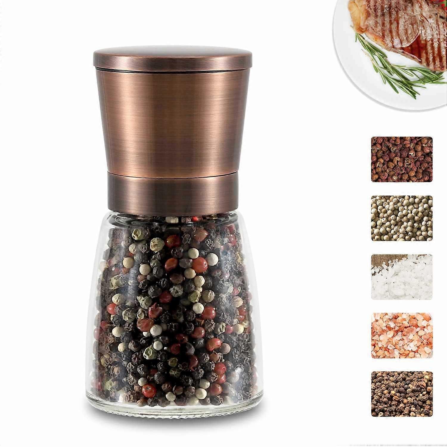 Adjustable coarseness sea salt and black pepper grinder