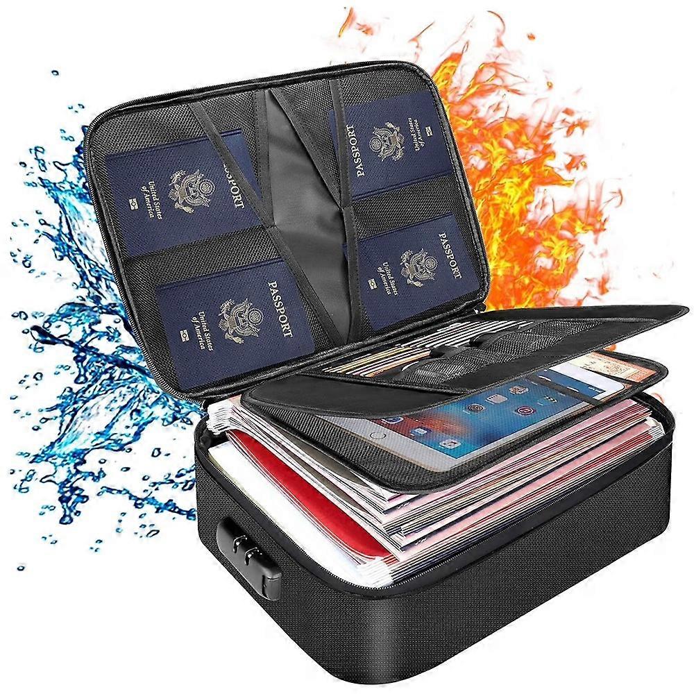 Multi-Layer Fireproof Storage Box Large Capacity Document Organizer with Combination Lock and Waterproof Zipper