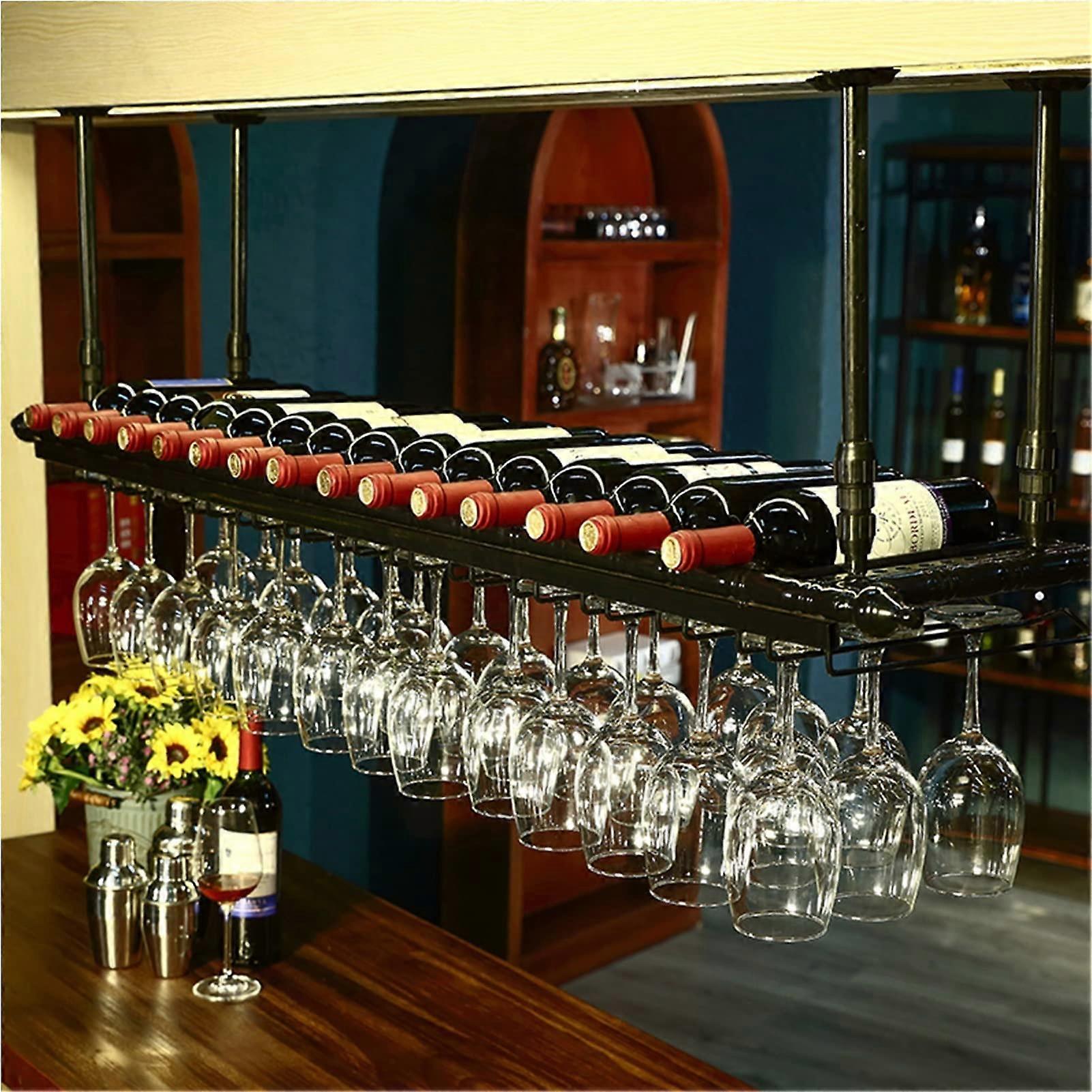 Wine Glass Rack with Adjustable Height Boom, Ceiling or Wall Mounted Large Capacity 140x35cm