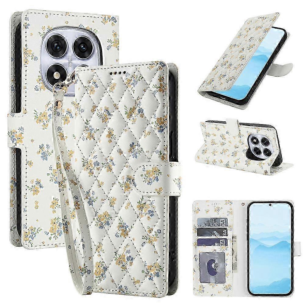 25-26 Flower Pattern Buckle Leather Phone Case with Lanyard