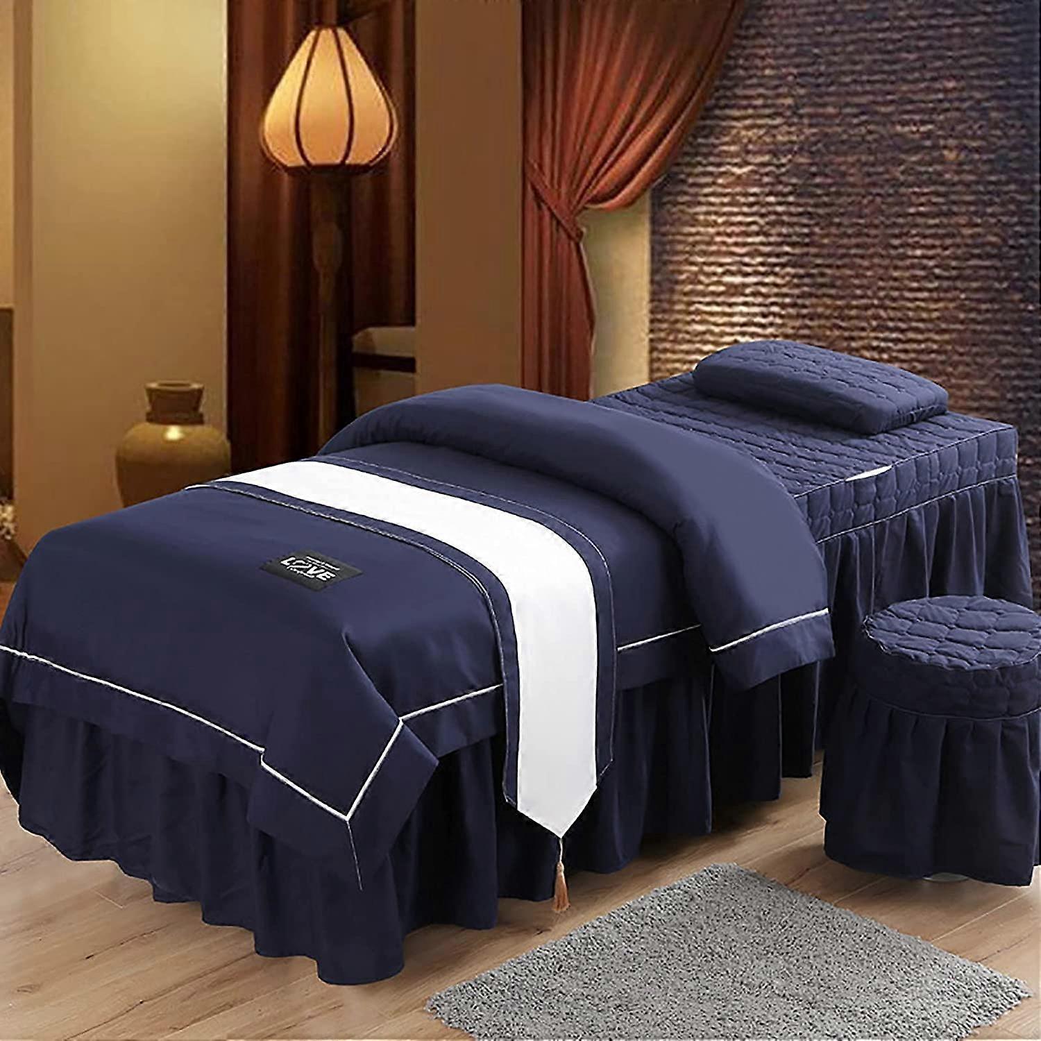Massage Table Sheets Set with Dark Blue Microfiber Bed Cover 180x60cm Breathable Spa Use