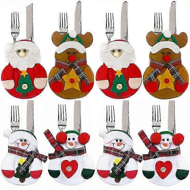 8Pcs Snowman Kitchen Tableware Holder Bag Christmas Decorations Ornament