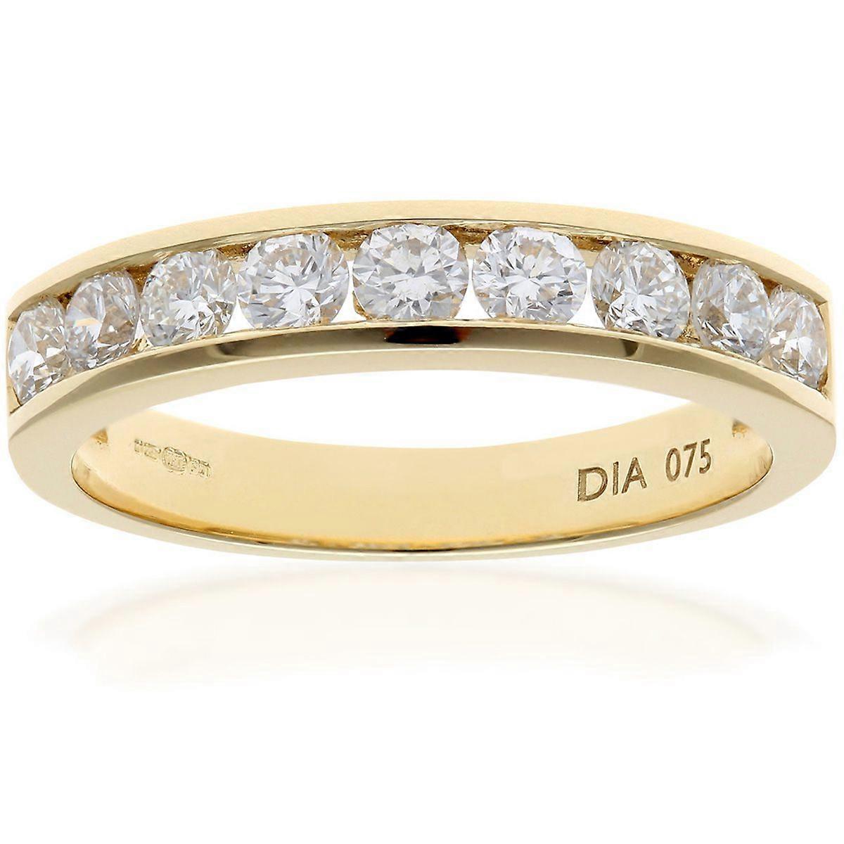 Jewelco London 18ct Yellow Gold Round 3/4ct Diamond 9 Stone Channel Set Half Eternity Ring 3mm