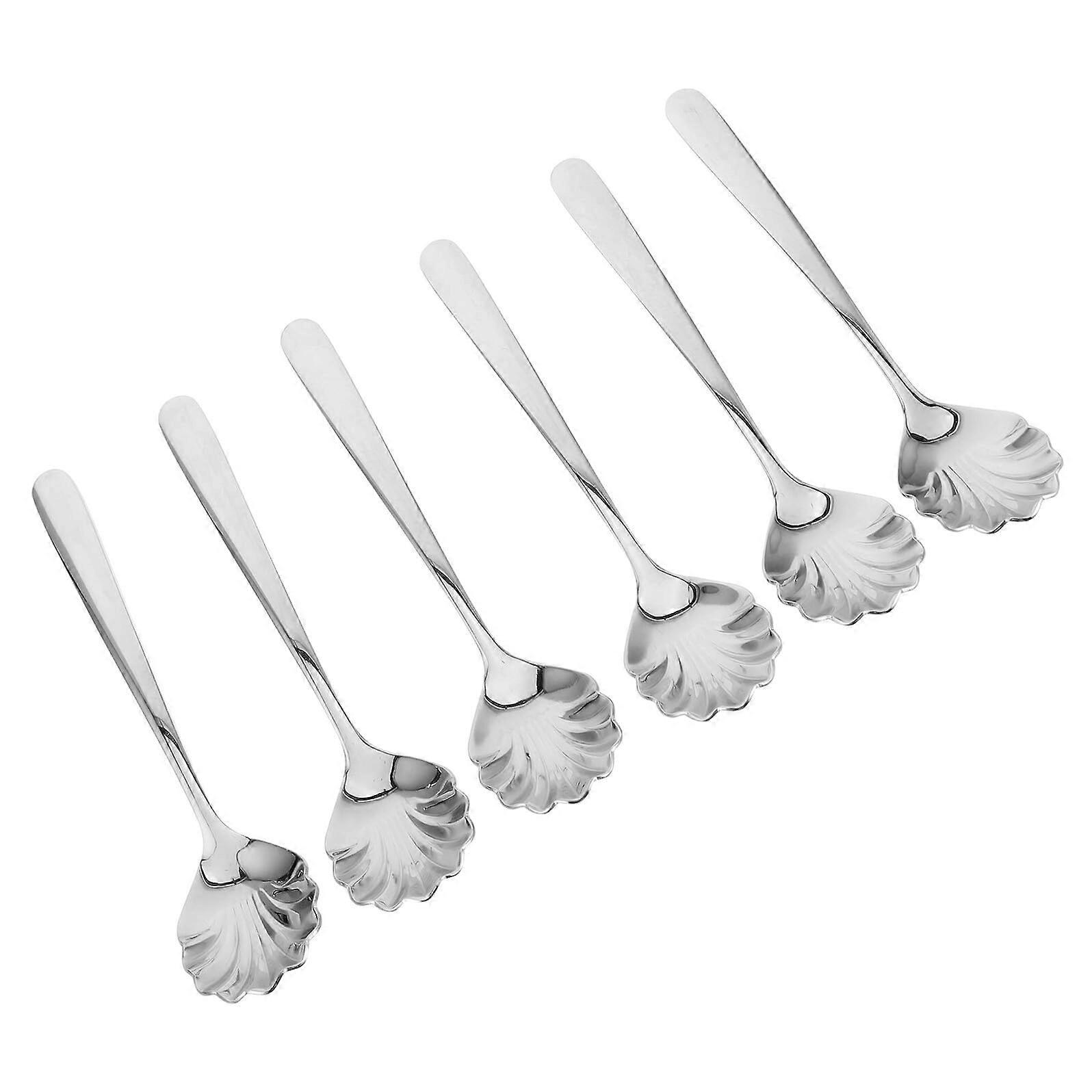 6pcs Stainless Steel Shell Shape Dessert Spoons Coffee Spoons RustResistant for Ice Cream Cake