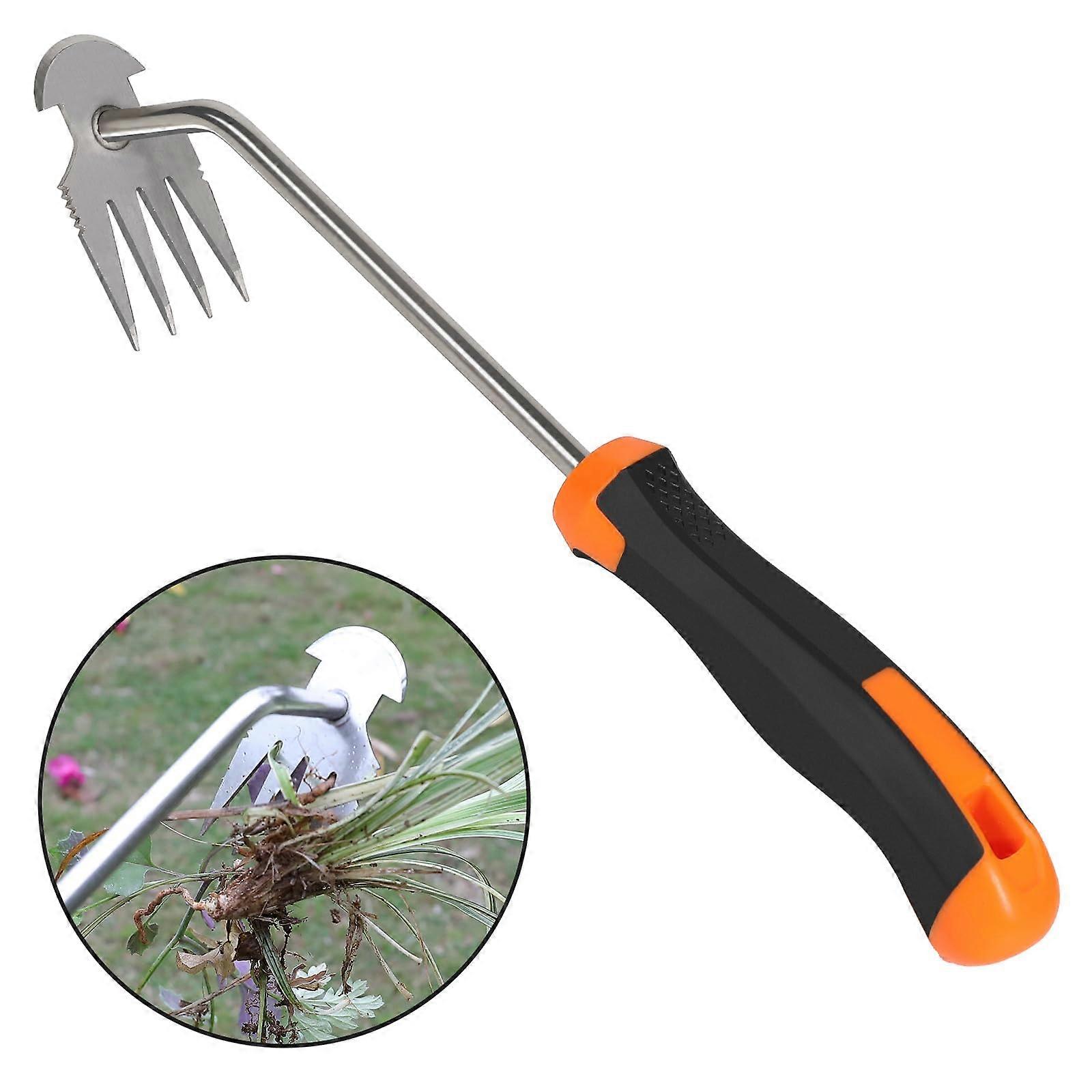 Garden Weeding Tool Long Handle Stainless Steel Weed Puller with Ergonomic Rubber Grip