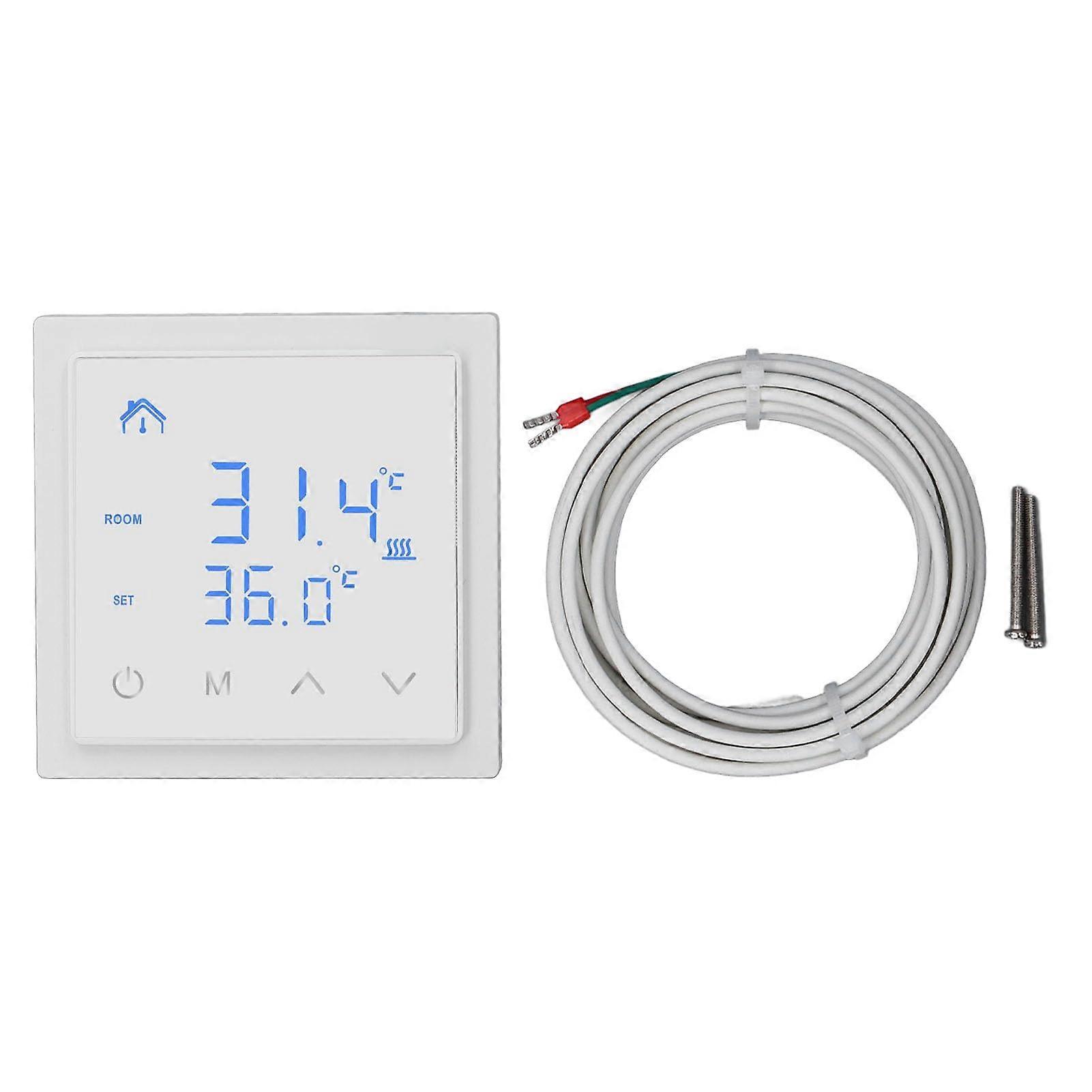 Electric Underfloor Heating Thermostat 16A Programmable LED Display with Sensor Probe White