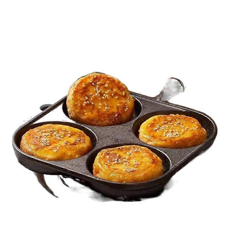 PreSeasoned Cast Iron Egg Pan with Four Sections, Round Breakfast Griddle for Even Heating