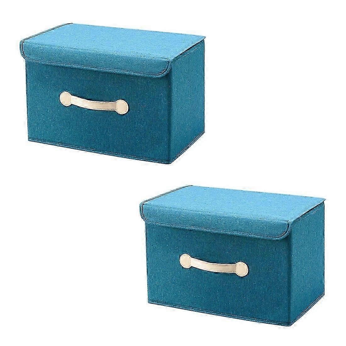Foldable Storage Bins,Linen Fabric Foldable Storage Cube Bin Organizer Basket With Lid And Durable Handles,Storage 2pcsD-