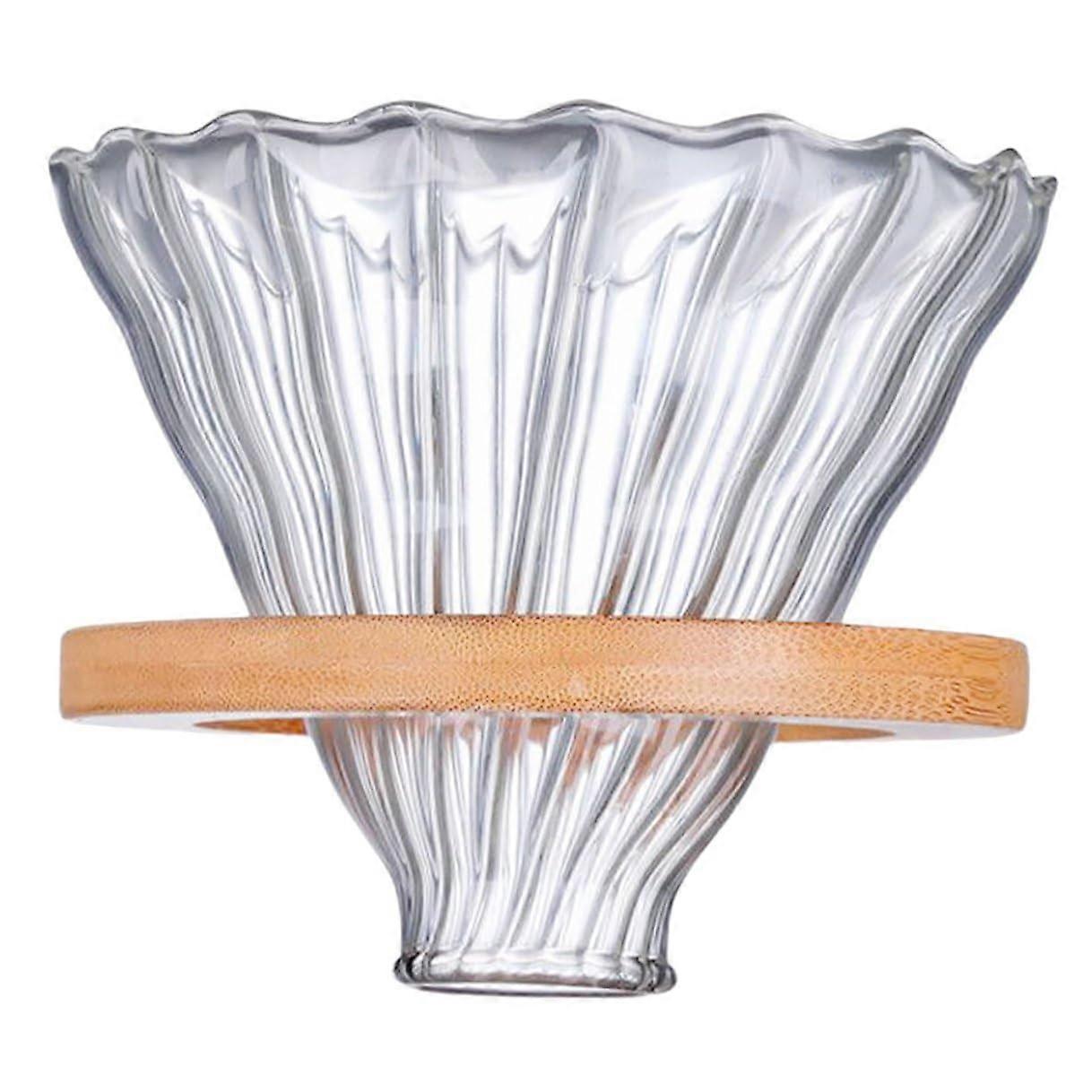 Pour Over Coffee Maker  Borosilicate Glass Dripper with Wooden Base Reusable Filter Cup