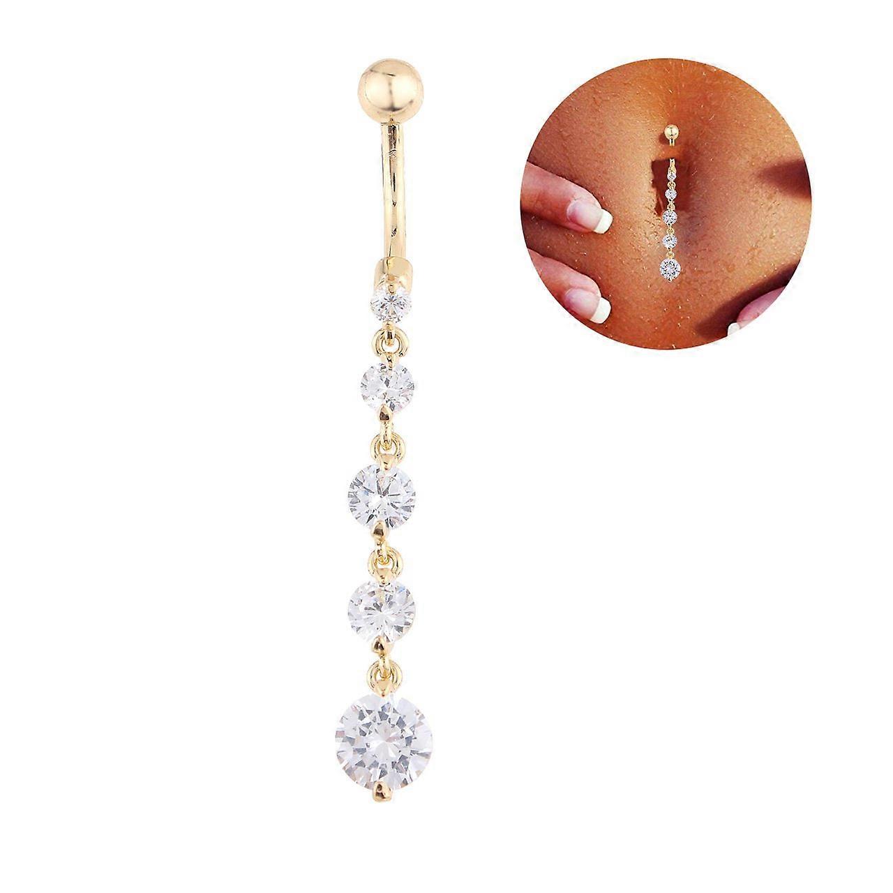 Gold Plated Belly Button Ring with Five Zircons Dangle Navel Piercing Jewelry