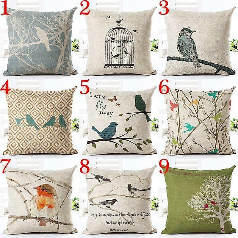 Cute Bird Pattern Throw Pillow Case Office Sofa Square Waist Cushion Cover Decor