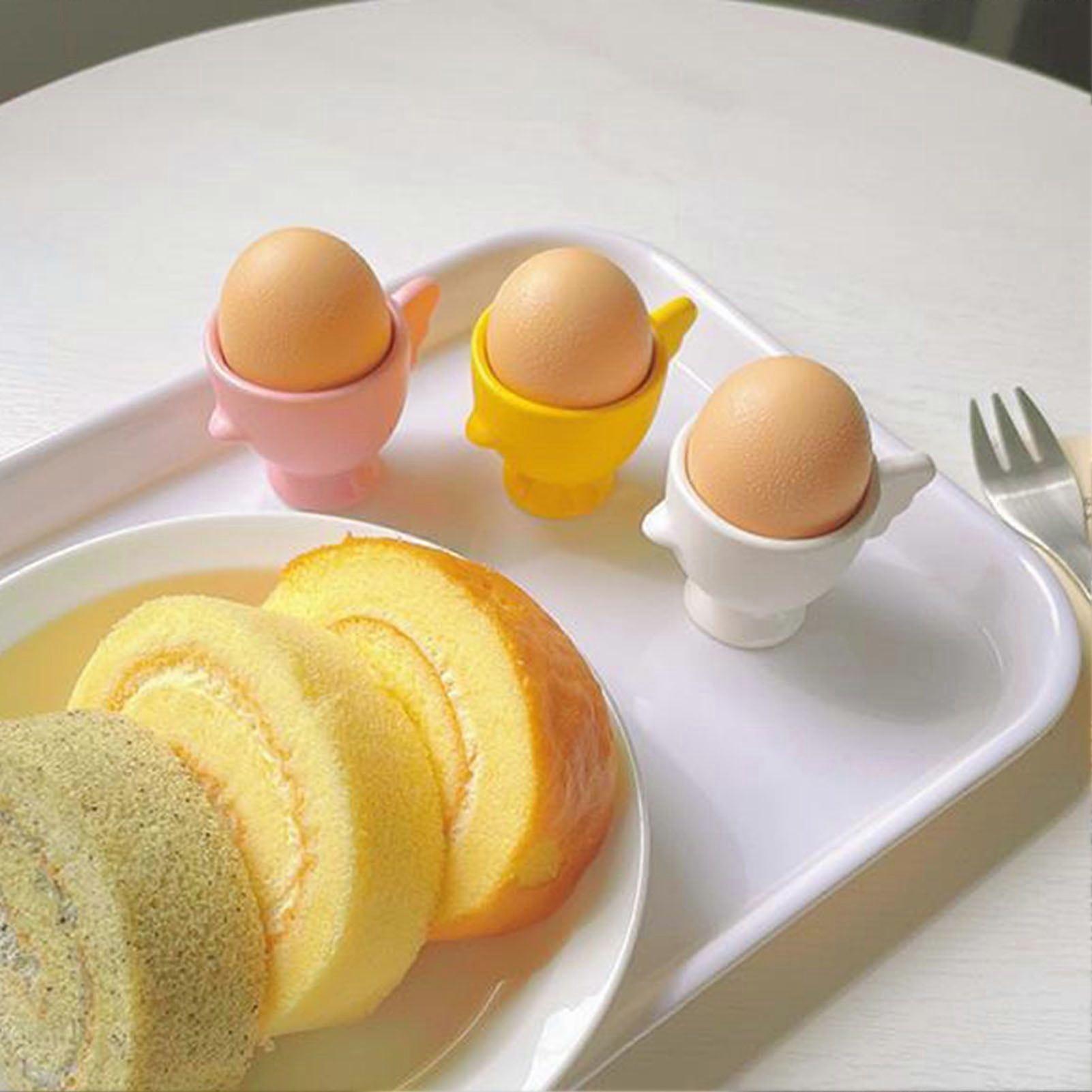 Egg Cup Heightened Base Solid Color Non-Slip Handle Good Grip Easy to Clean