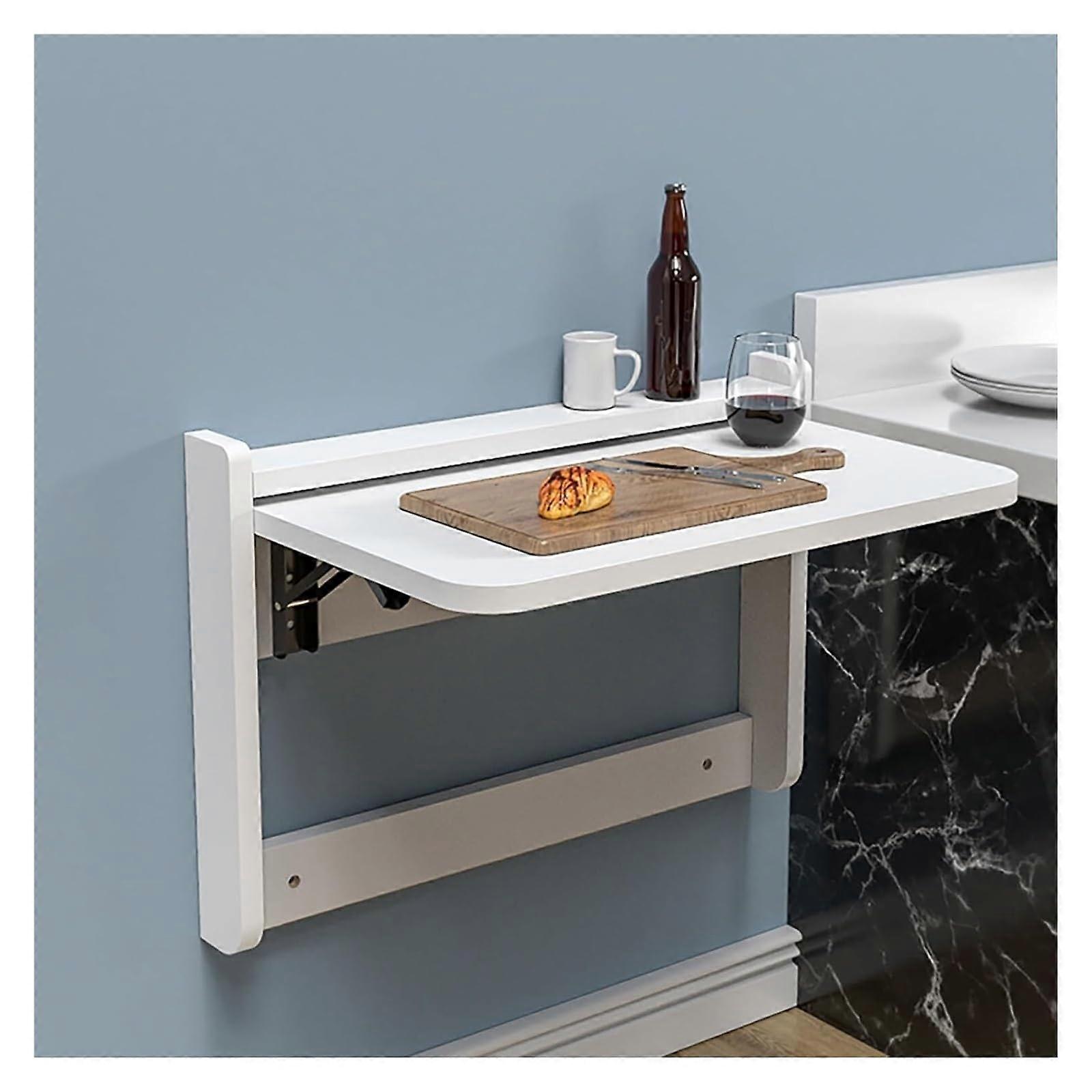 Wall Mounted Folding Table with Sturdy Metal Support, SpaceSaving Desk for Home Office, White