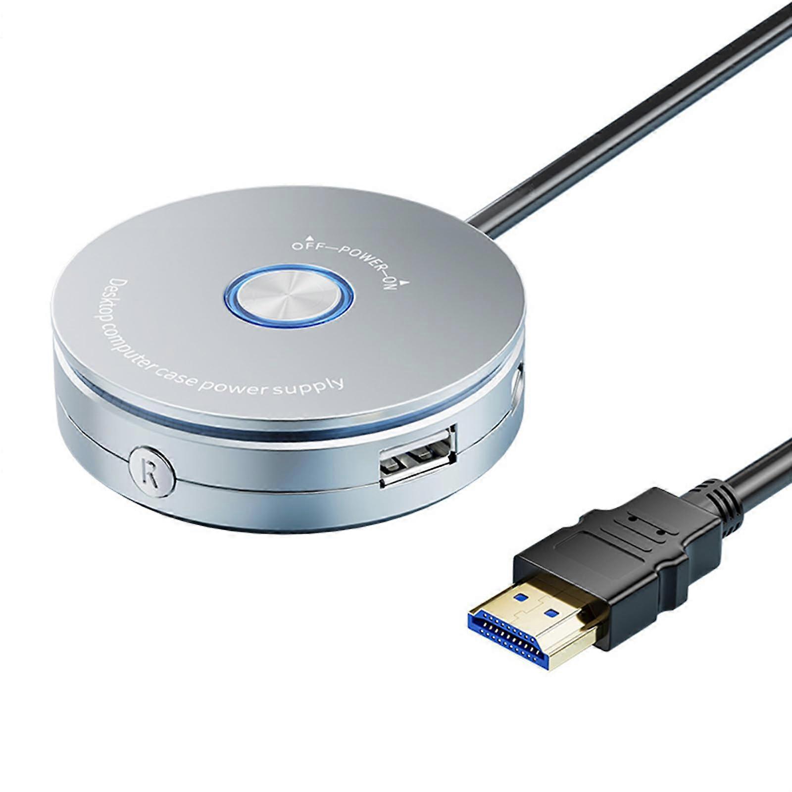 External PC Power Button with USB and Cable, Desktop Power Reset Switch for Office and Internet Cafes