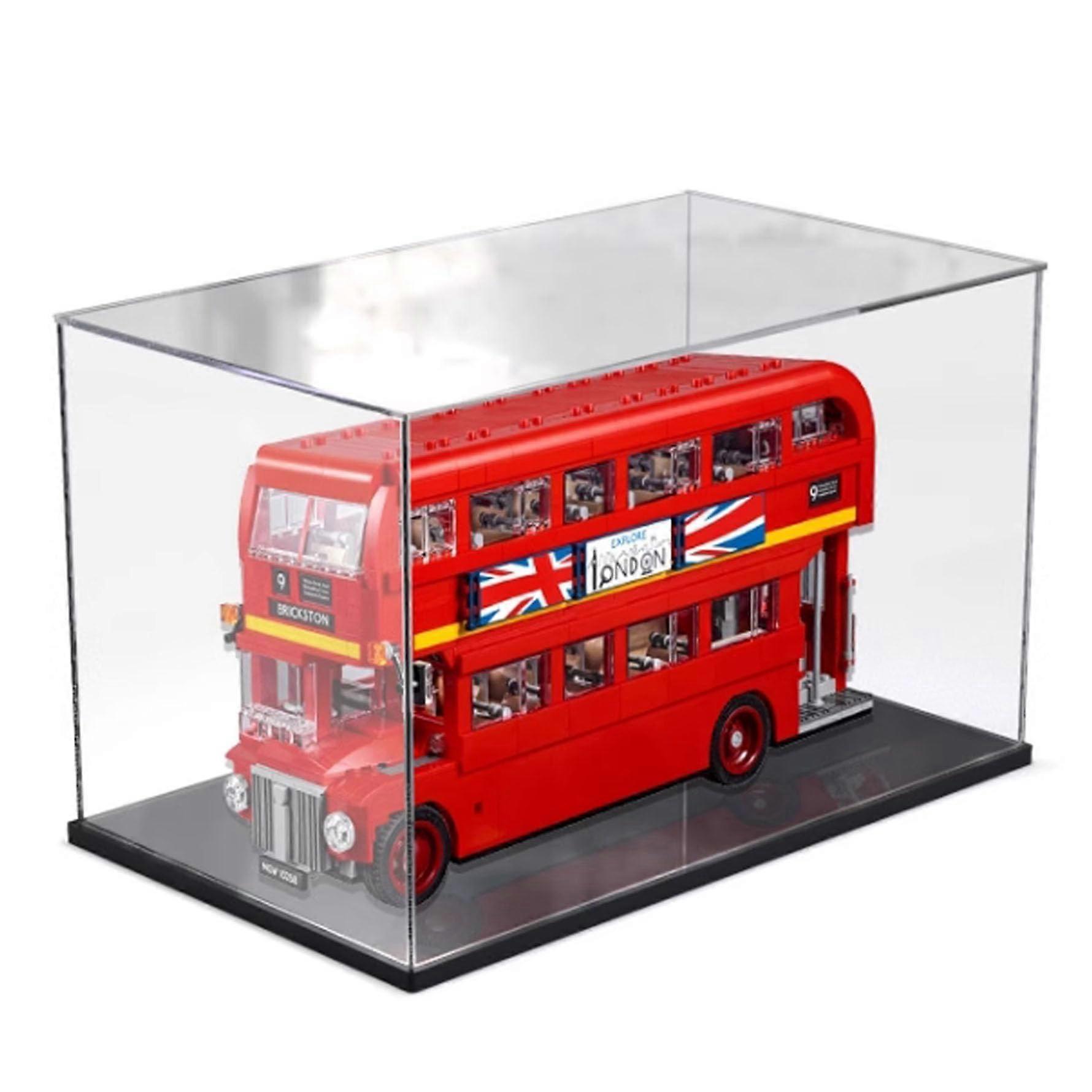 Display Case Acrylic Box for  10258 Bus Model Dustproof Waterproof with Thick Black Base