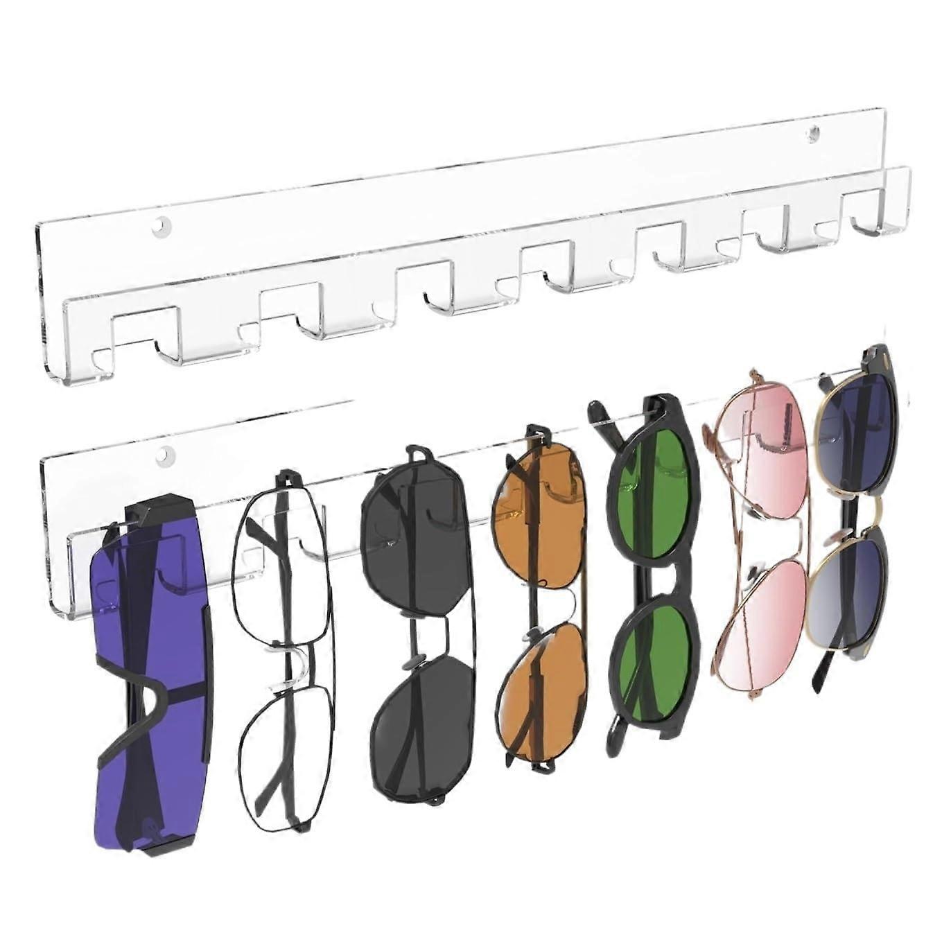 2 Pack Clear Acrylic Sunglasses Organizer Eyeglass Holder Wall Mounted Storage Display