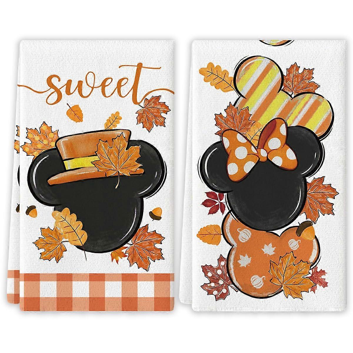 Kitchen Towels Fall Thanksgiving Cartoon Mouse Design Super Absorbent Large 18x26 Microfiber