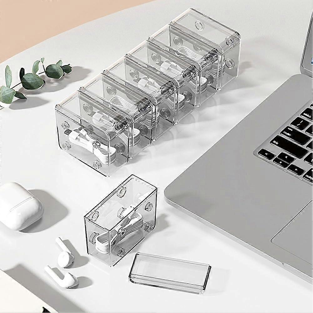 Cable Organizer Box with Lid, Stackable Desktop Cable Management for Wires and Chargers, Green