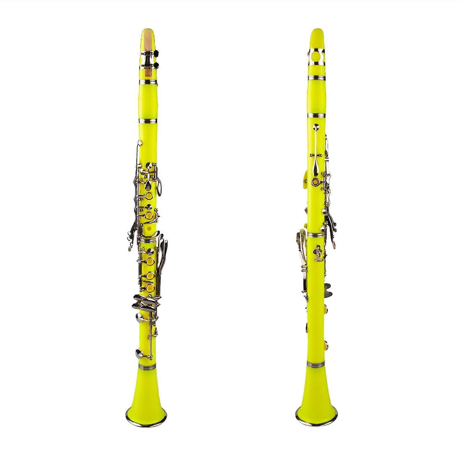 Bb Clarinet 17 Keys Student Beginner Set with Case, Double Barrel, Yellow, Complete Starter Kit