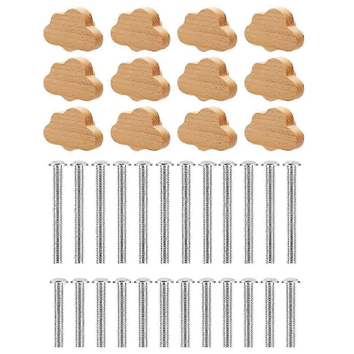 Boho Dresser Knobs- 12 Pack Durable Beech Wood Drawer Knobs Cloud-Shaped Wooden Dresser Pulls for Ca