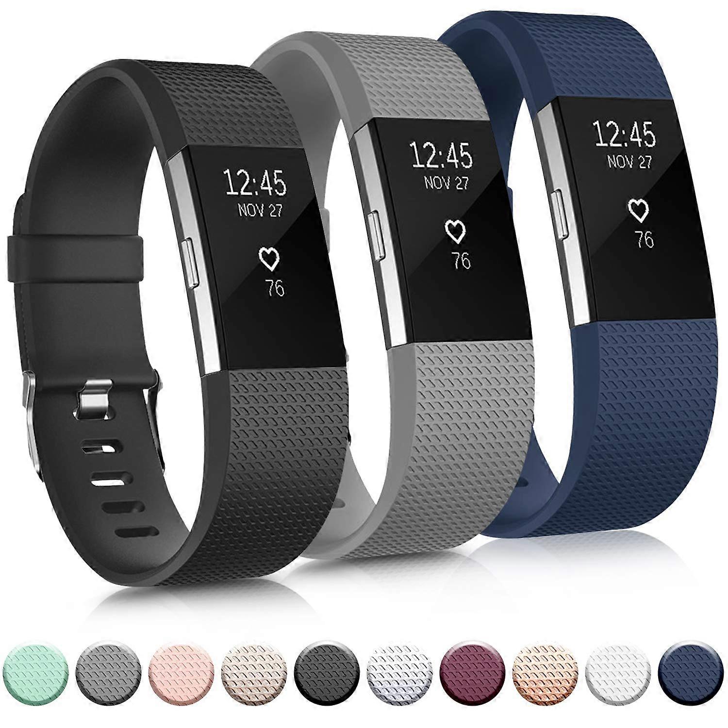Replacement Bands for Fitbit Charge 2 Small Silicone Strap Set Black Grey Navy Comfortable Adjustable
