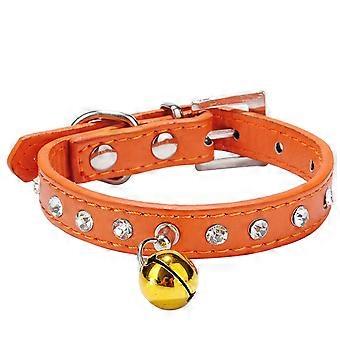 Faux Leather Diamante Cat Dog Puppy Adjustable Safety Pet Collar Buckle Bell