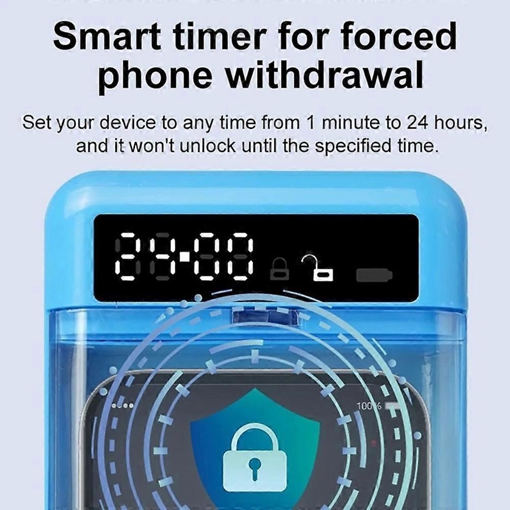 Portable Smart Auto Phone Timer Lock Box with Timer 99 Hours Self Control TimerLocker for Kids Students Focus Back Blue