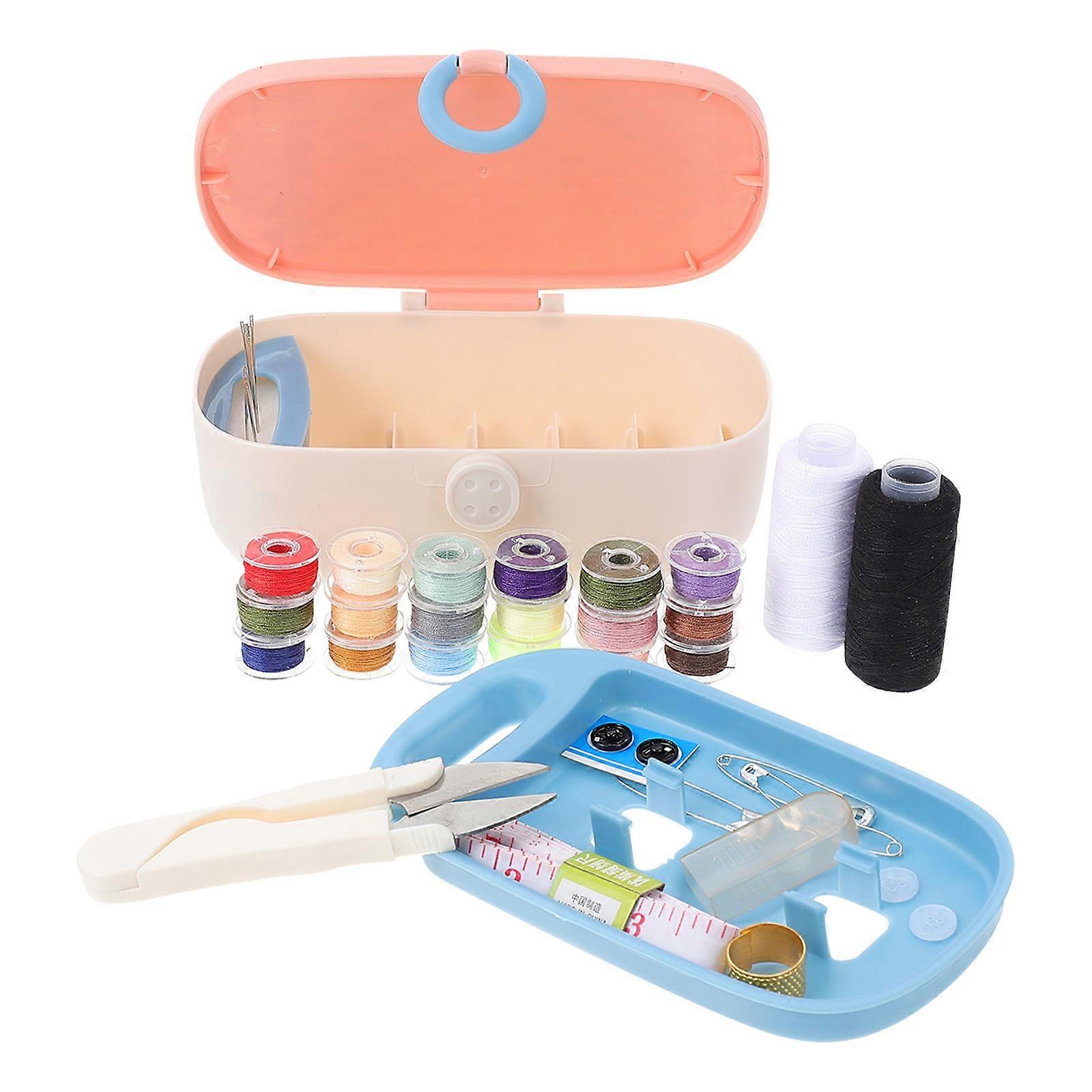 Portable Needlework Box for Storage Use Pink Sewing Thread Box