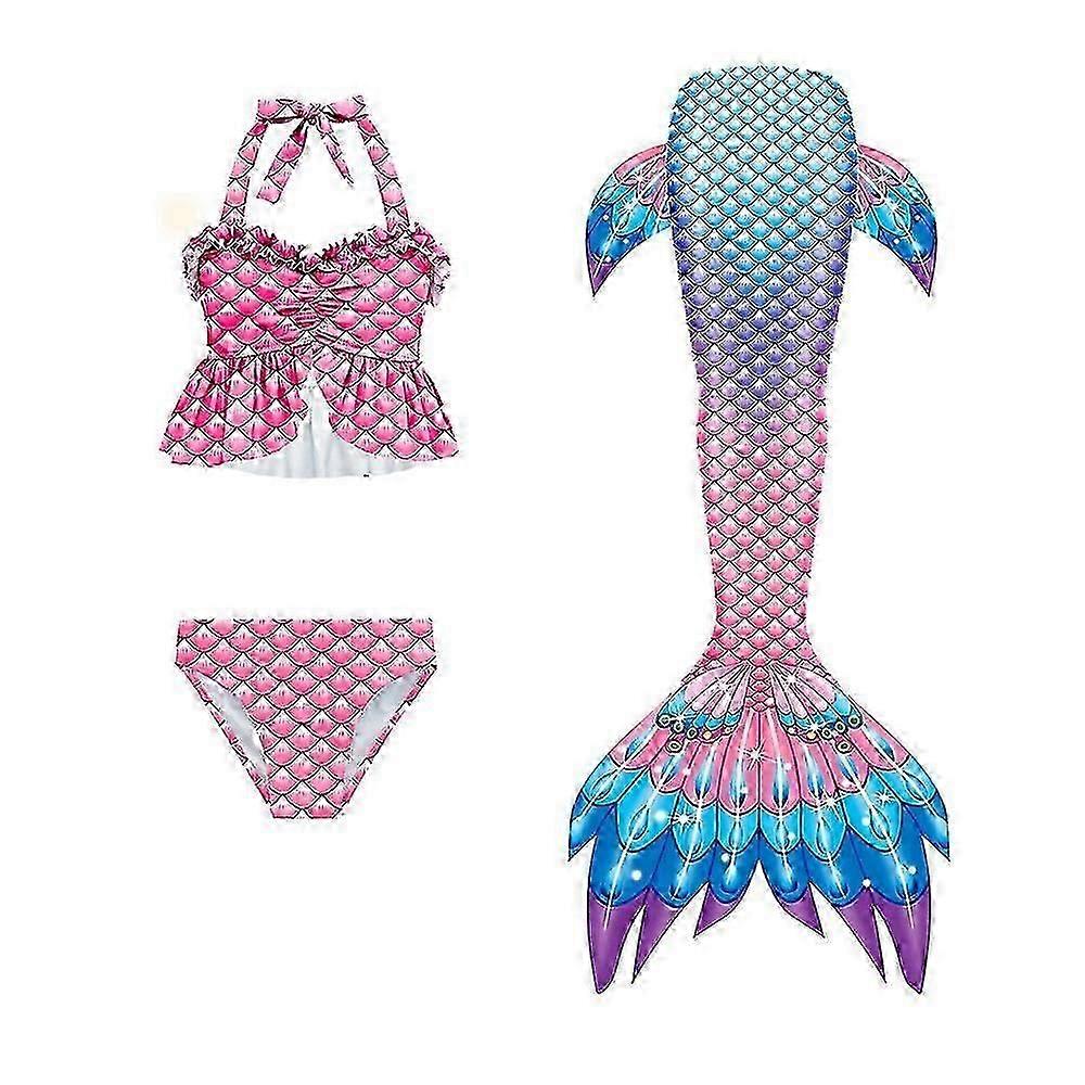 Set da 3 pezzi: costume da bagno a coda di sirena per bambine e costume cosplay di Ariel, set bikini da spiaggia fantasy per bambini, per giocare in acqua e travestirsi, nuovo arrivo S04