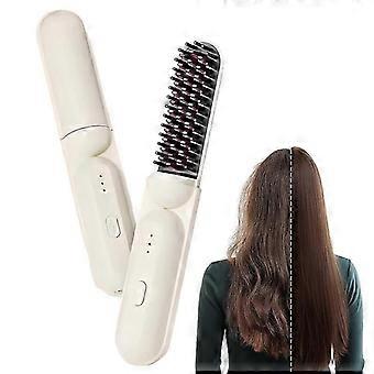 Ceramic Hair Comb with USB Rechargeable, Fast-Heating Straightening Comb for Frizz-Free Smooth Hair, 3 Heat Settings for Home, Salon, Travel