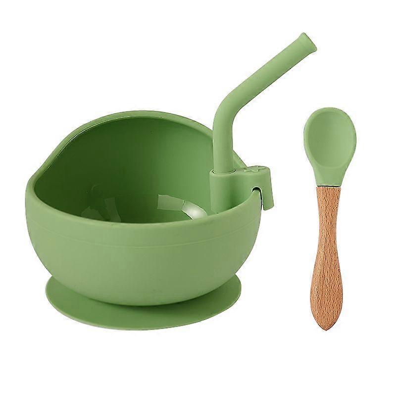 Kinderlöffelbesteck Silikonschalen-Set mit Strohhalm (hellgrün)
