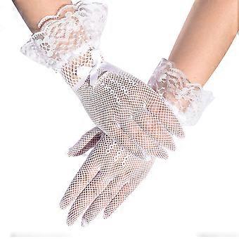 Kurze Damen-Spitzenhandschuhe, transparente Tüllhandschuhe in Handgelenklänge mit Schleife, Hochzeitshandschuhe, Brauthandschuhe, Netzhandschuhe, Accessoire für Opernpartys, Teepartys, Jikaixiang