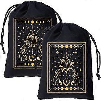 2Pcs Velvet Storage Bag Tarot Cards Bags Pouches Drawstrings Bags Tarot Cards Dice Deck Holder Pouches Black Phase of The Moon Bees Jewelry Wrap Bags