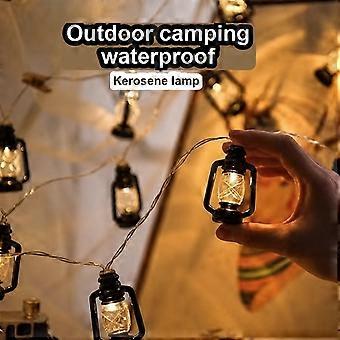 Decorate Tents And Canopies With Warm White Light LED Camping String Lights Featuring Black Kerosene Bottle Design