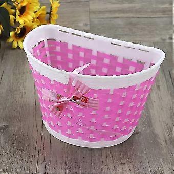 Kids Bike Basket Woven Basket With Bowknot Bike Skateboard For Girls (pink)-kyhh