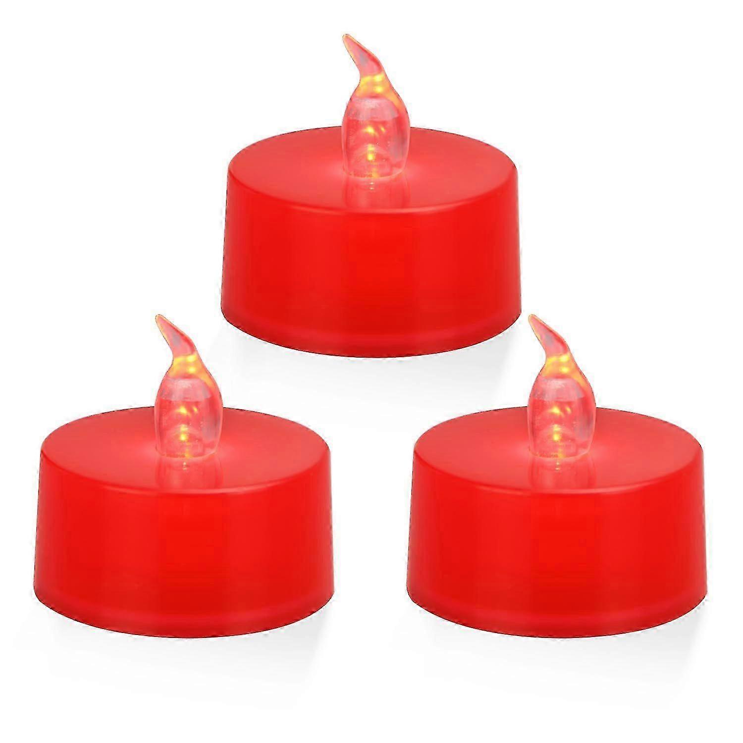 12 Pack LED Tea Lights, Red Light, Red Base-Good