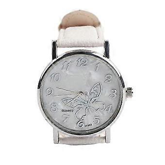 Women's analog quartz watch with trendy PU leather strap, white color.WHBYV