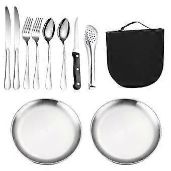 1 Set Outdoor Camping Tableware Polished Surface Dishwasher Safe compatible withk Spoon Steak Knife Cutlery Set Kitchen Supplies Jikaixiang