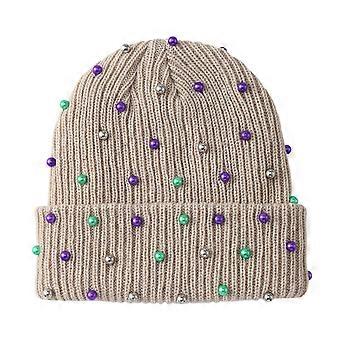 Unisex Winter Skull Cap - Colorful Beaded Stretch Knit Hat for Outdoor Street